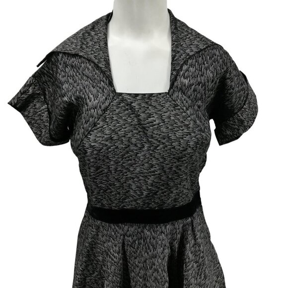 Vintage 50s Pinup Metallic Fit & Flare Dress Size S? Silver Black Party A-line - Picture 9 of 11